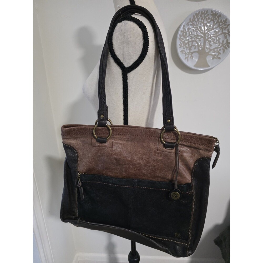 Nice THE SAK Bag Purse Dark Glitter Two-tone Large Brown Leather 13x15” Tote